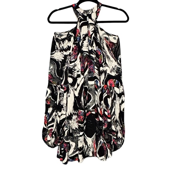 Free People Drift Away High Neck Balloon Sleeve Cold Shoulder Artsy Tunic Shirt - Picture 9 of 14